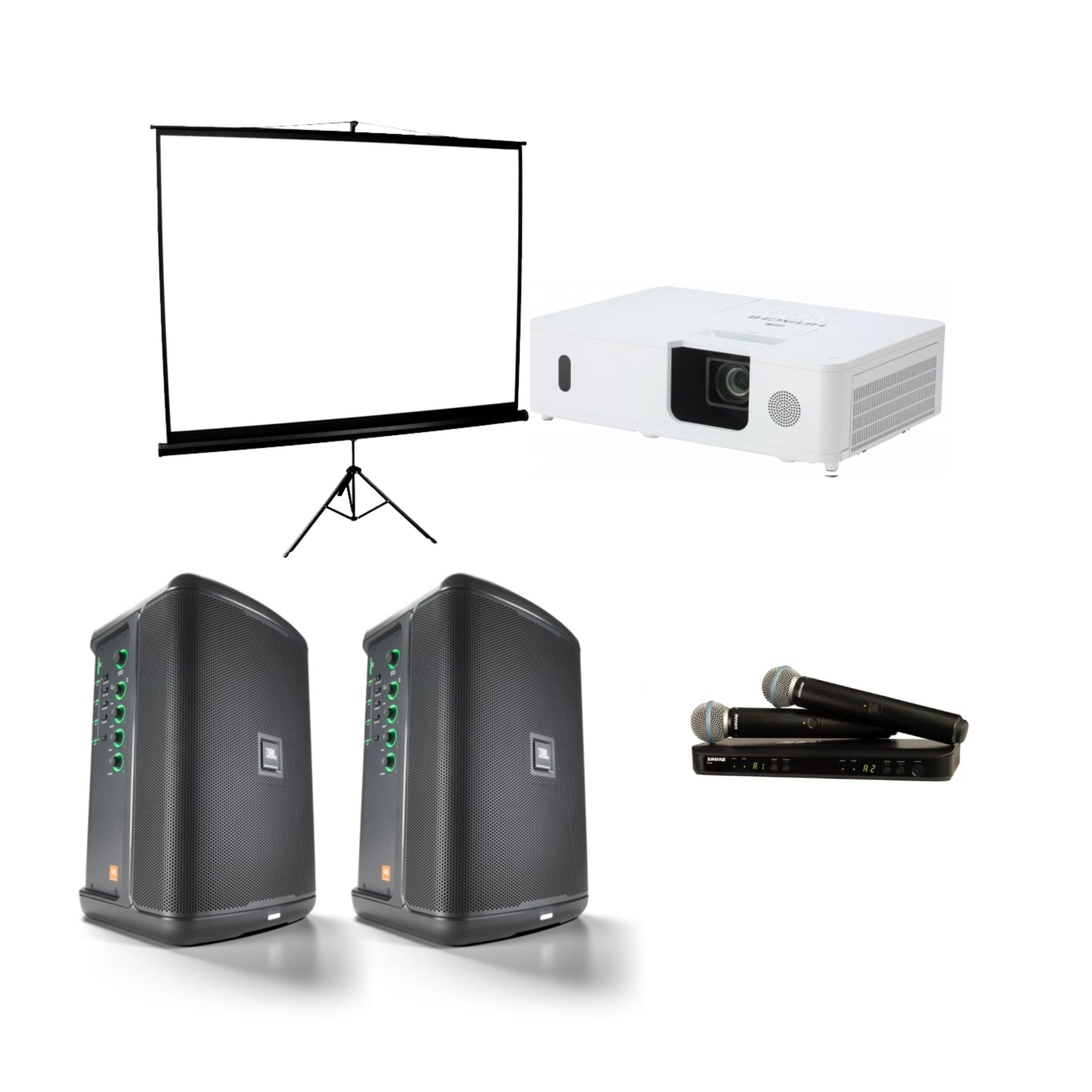 Projector Package with Two Battery Speakers and Two Wireless Mics - DJ Hire North Shore